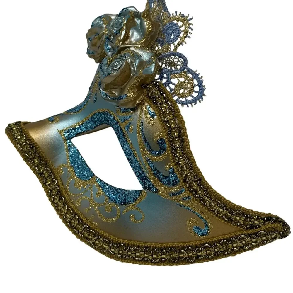 Masquerade Mask La Maschera del Galeone Venetian Blue Gold Hand Painted Italy